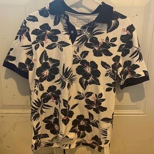 Mens floral polo golf shift white and blue, SMALL
